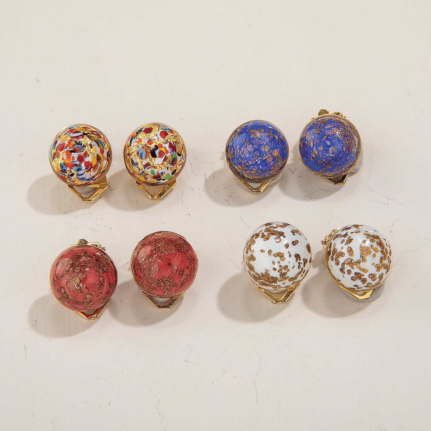 Murano Glass Red Stellata Button Clip-On Earrings