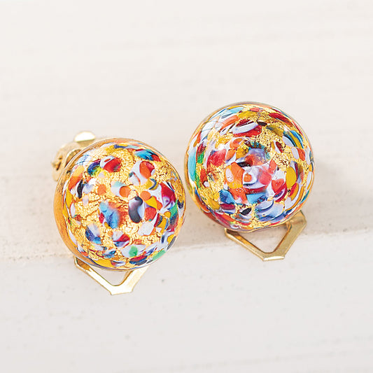 Murano Glass Speckled Button Clip-On Earrings (Preorder)
