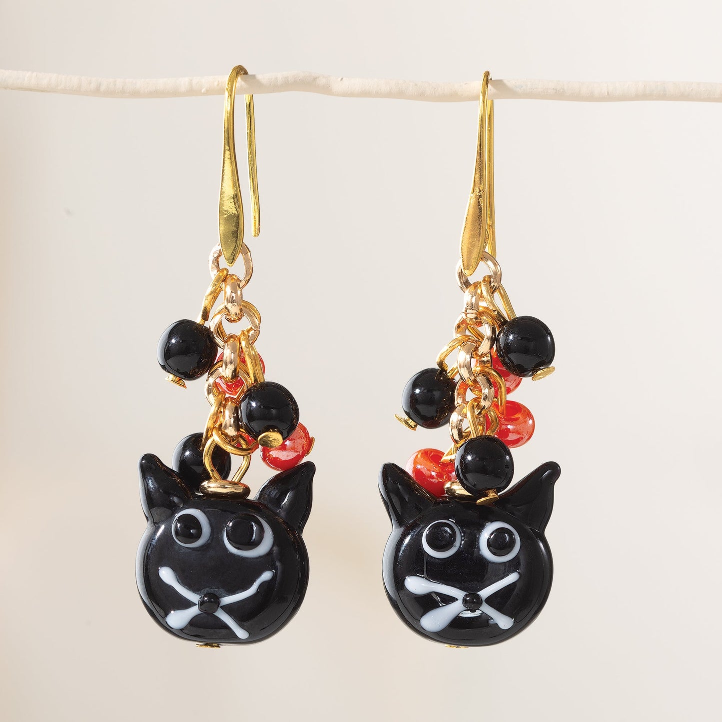 Murano Glass Black Cat Earrings