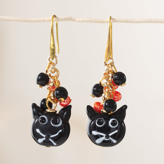 Murano Glass Black Cat Earrings