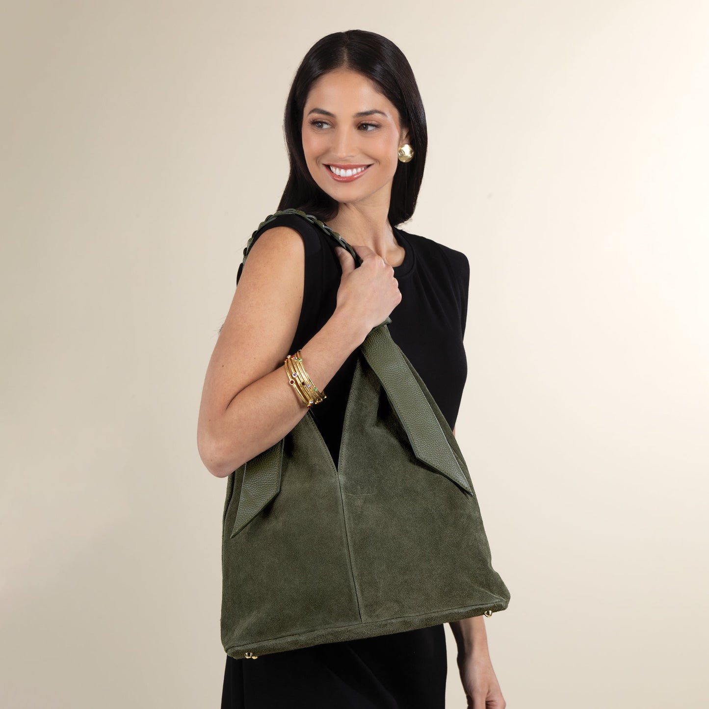 Campania Sage Italian Leather & Suede Hobo Style Bag