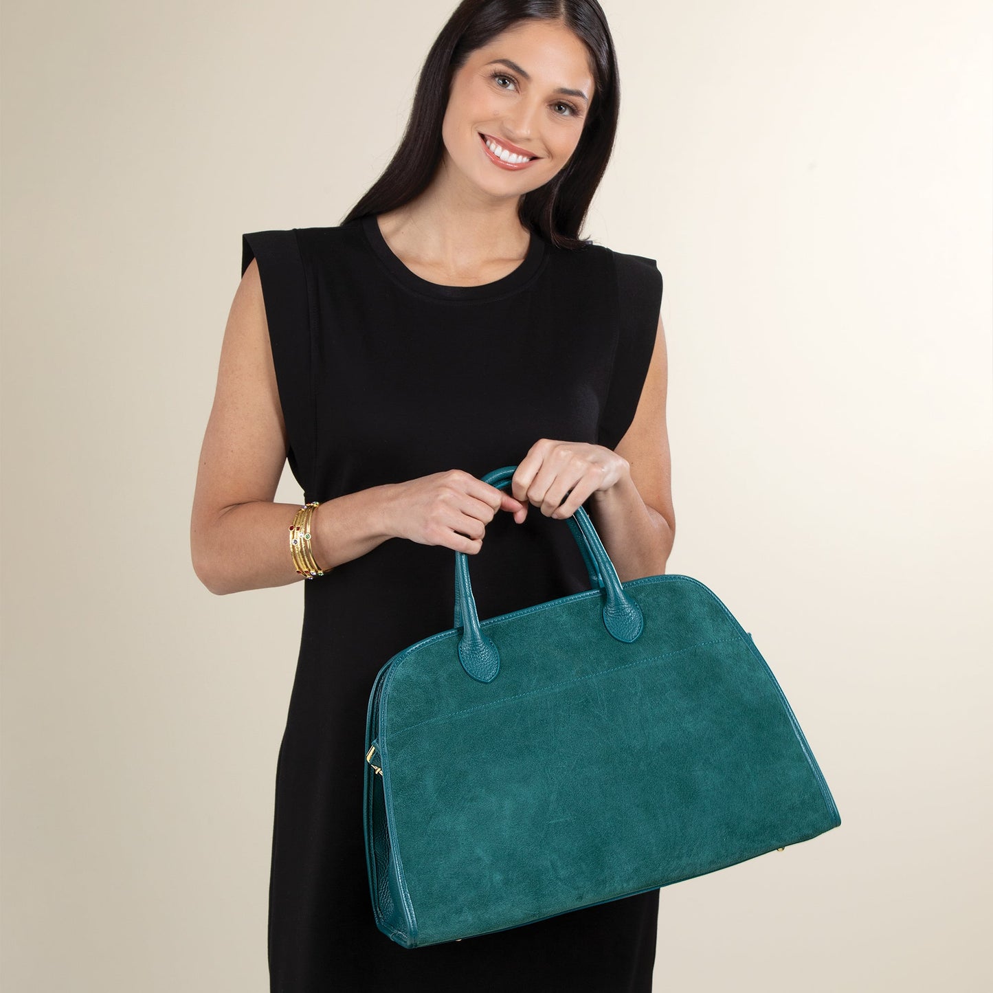 Comacchio Teal Suede & Leather Tote