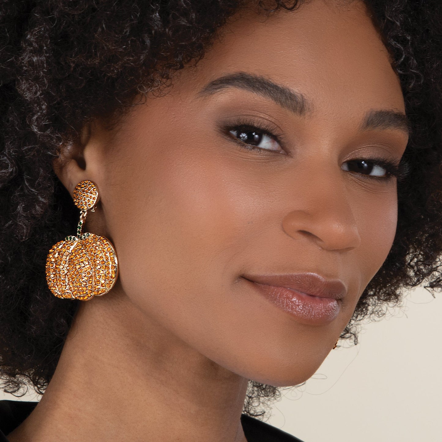 Colored Crystal Pumpkin Clip-On Earrings