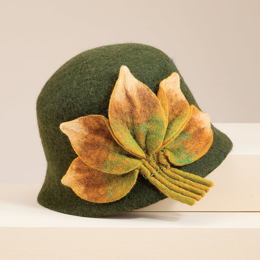 Evie Leaf Design Green Wool Cloche (Preorder)