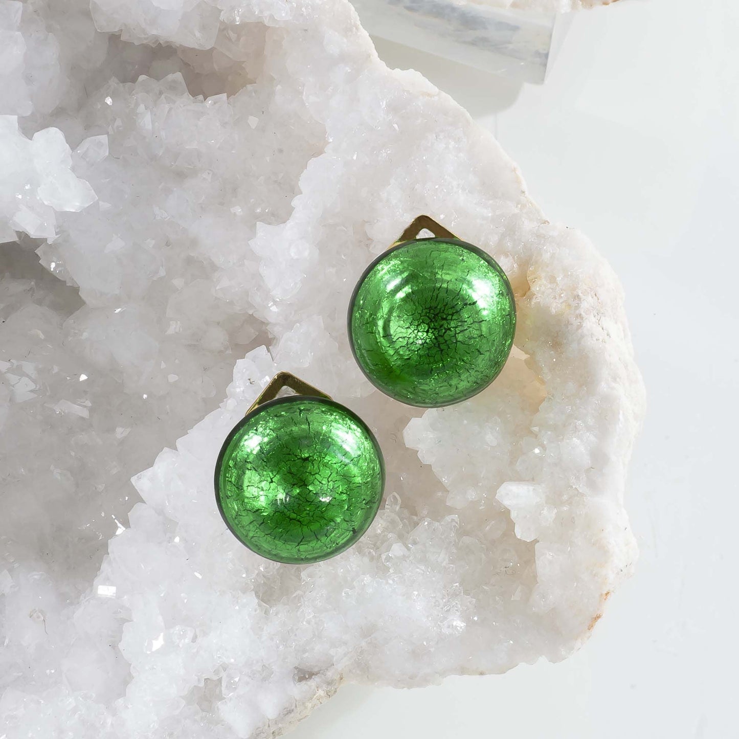 Murano Glass Green Clip On Button Earrings (Preorder)