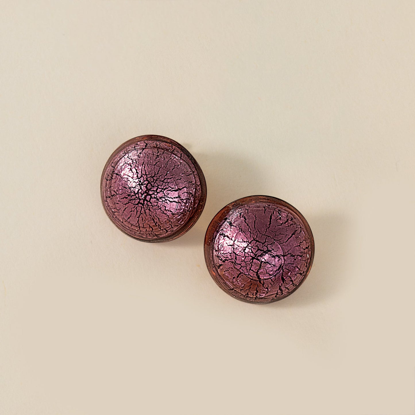 Murano Glass Plum Clip-On Button Earrings