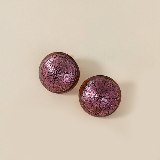 Murano Glass Plum Clip-On Button Earrings