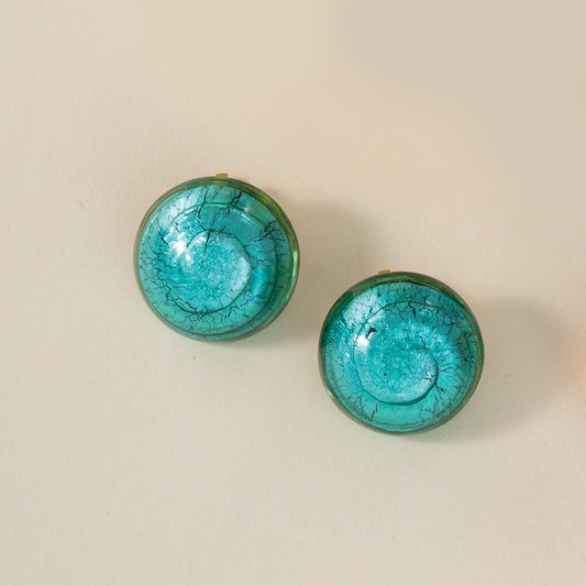 Murano Glass Teal Clip-On Button Earrings