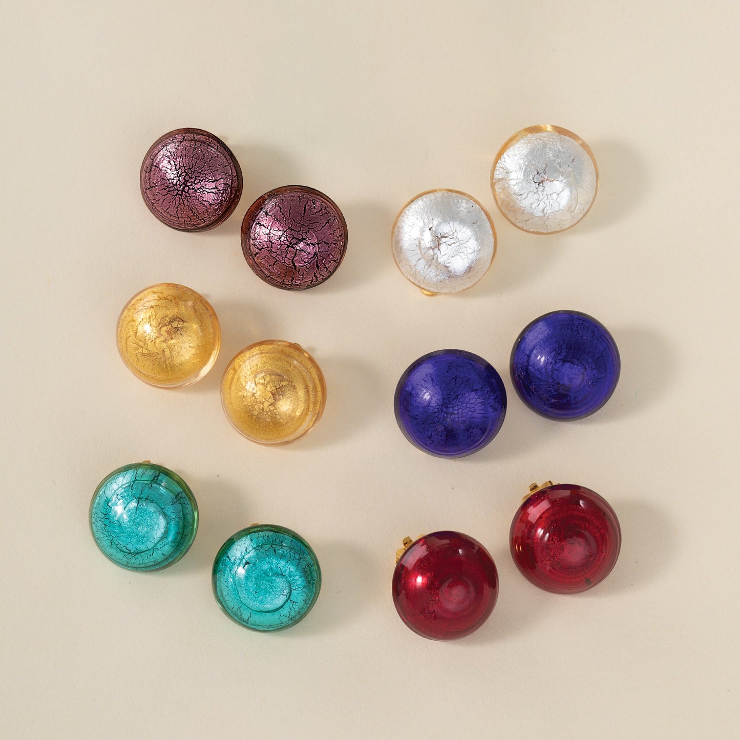 Murano Glass Plum Clip-On Button Earrings