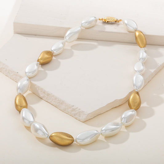 Murano Glass Ivory & Gold Pearl Necklace