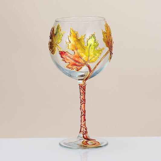 Hand-Gilded Red Maple Leaves Wine Glass