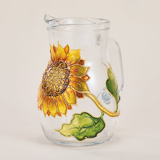Hand-Gilded Sunflower Glass Pitcher