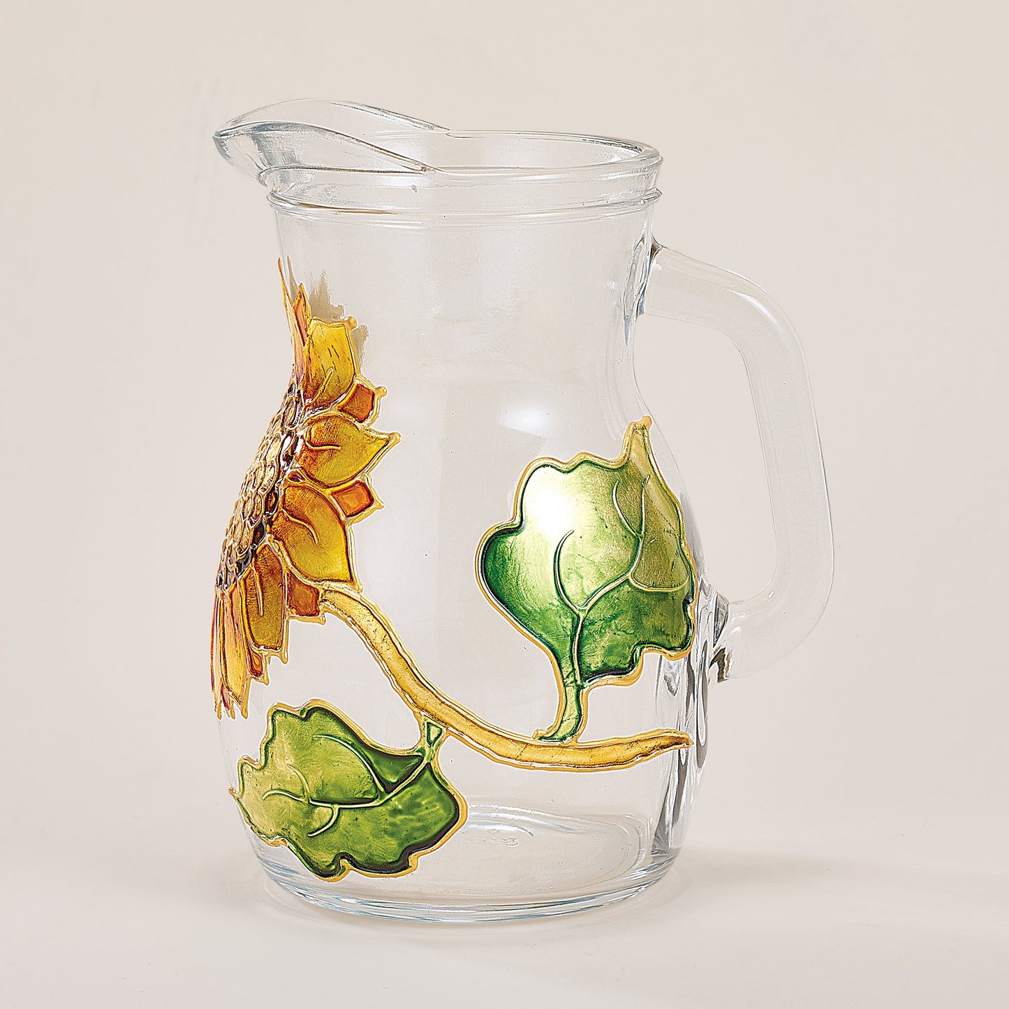 Hand-Gilded Sunflower Glass Pitcher