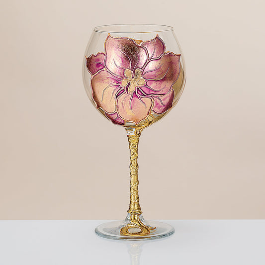 Hand-Gilded Purple Petunia Wine Glass
