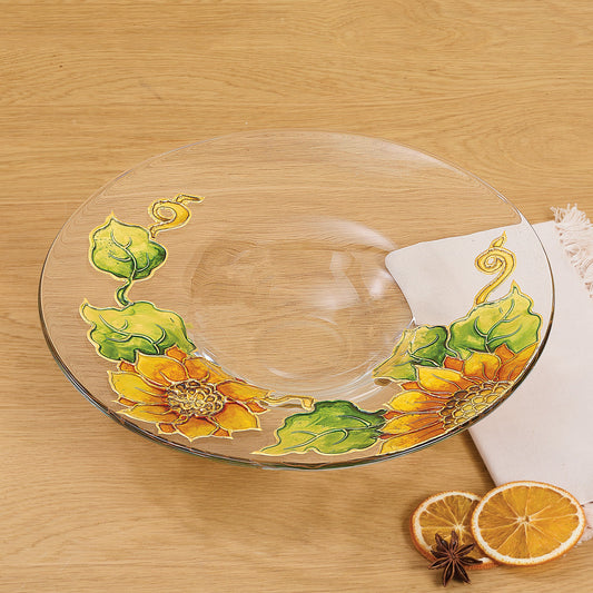 Hand-Gilded Sunflower Glass Serving Bowl