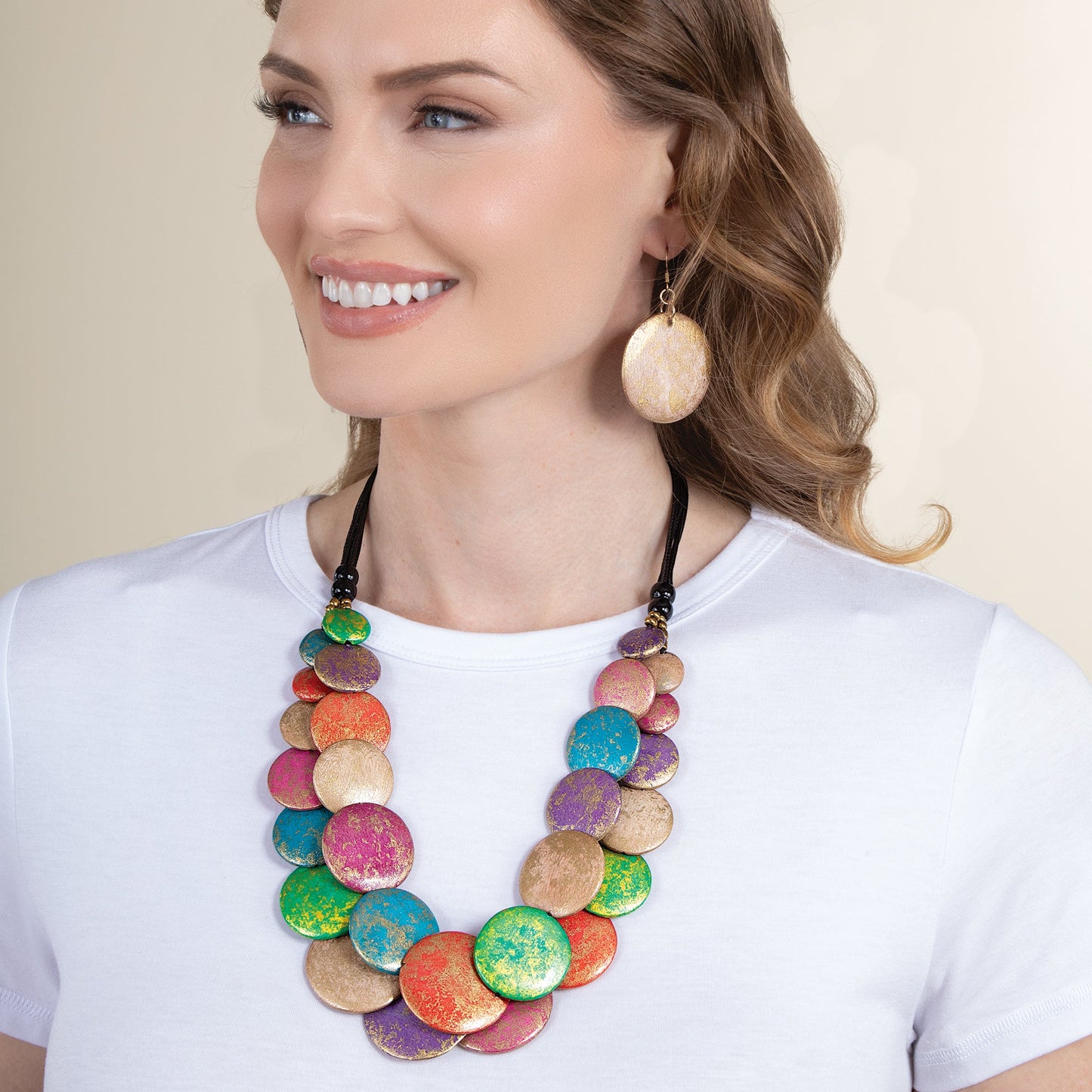Rainbow Bubbles Wood Necklace & Earrings Set