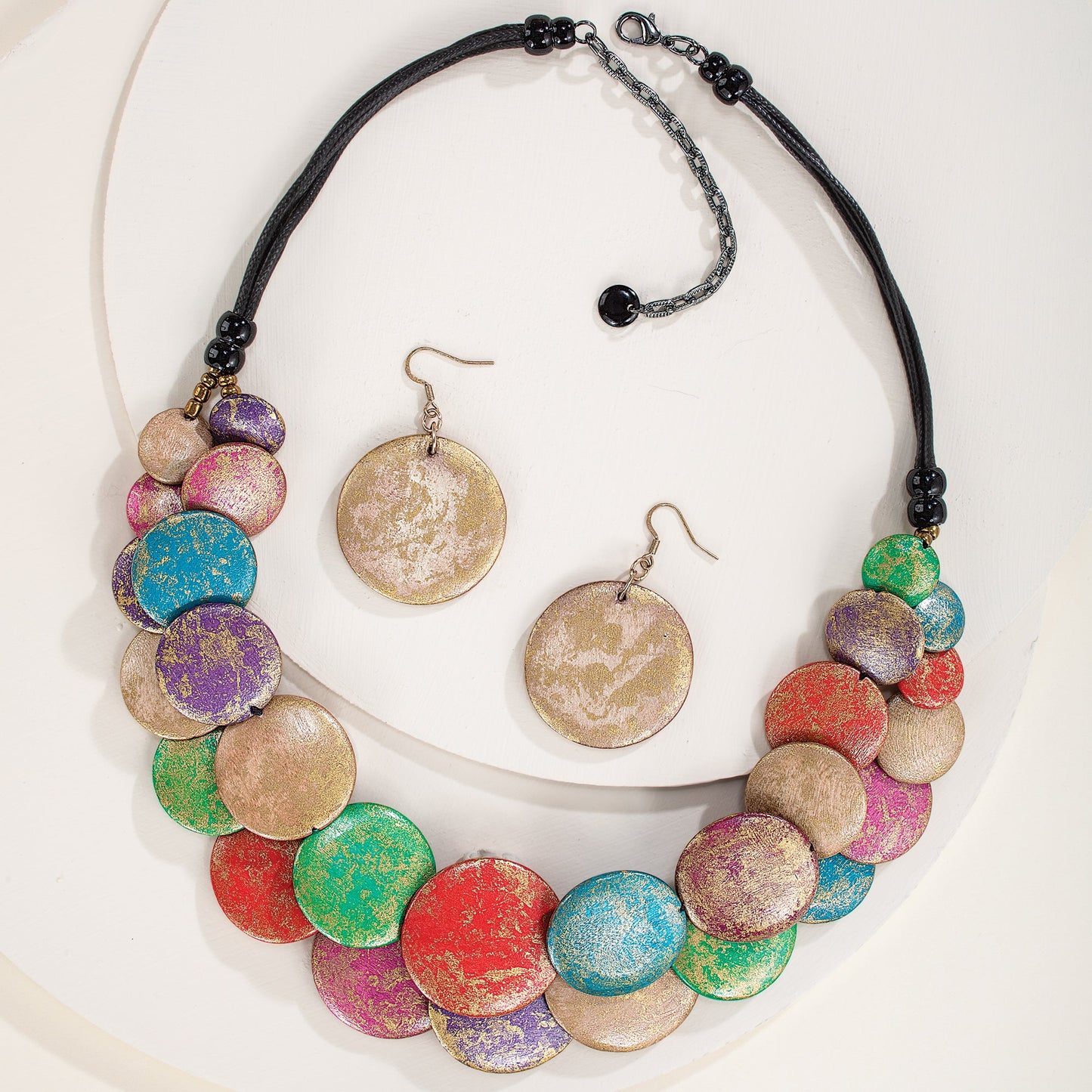 Rainbow Bubbles Wood Necklace & Earrings Set