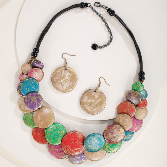 Rainbow Bubbles Wood Necklace & Earrings Set