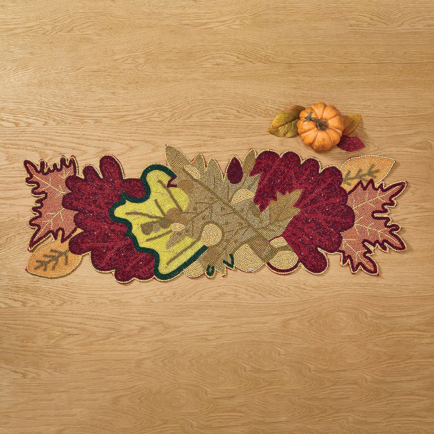 Hand-Beaded Crisp Leaves Table Runner