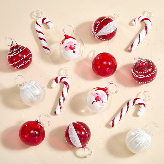 Hand-Blown Venetian Glass Caramelle Di Natale Ornaments Set Of 14