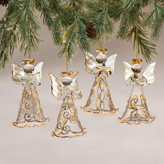 Hand-Blown Venetian Glass Golden Angel Ornaments Set of 4