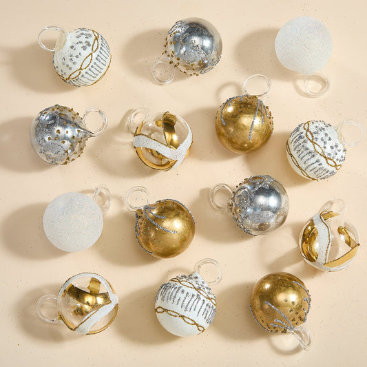 Hand-Blown Venetian Glass Argento e Oro Ornaments Set of 14