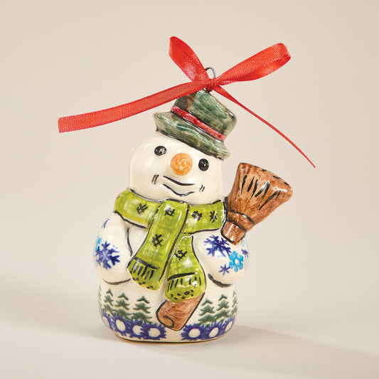 Polish Pottery Gingerbread Village Snowman Ornament (Preorder)