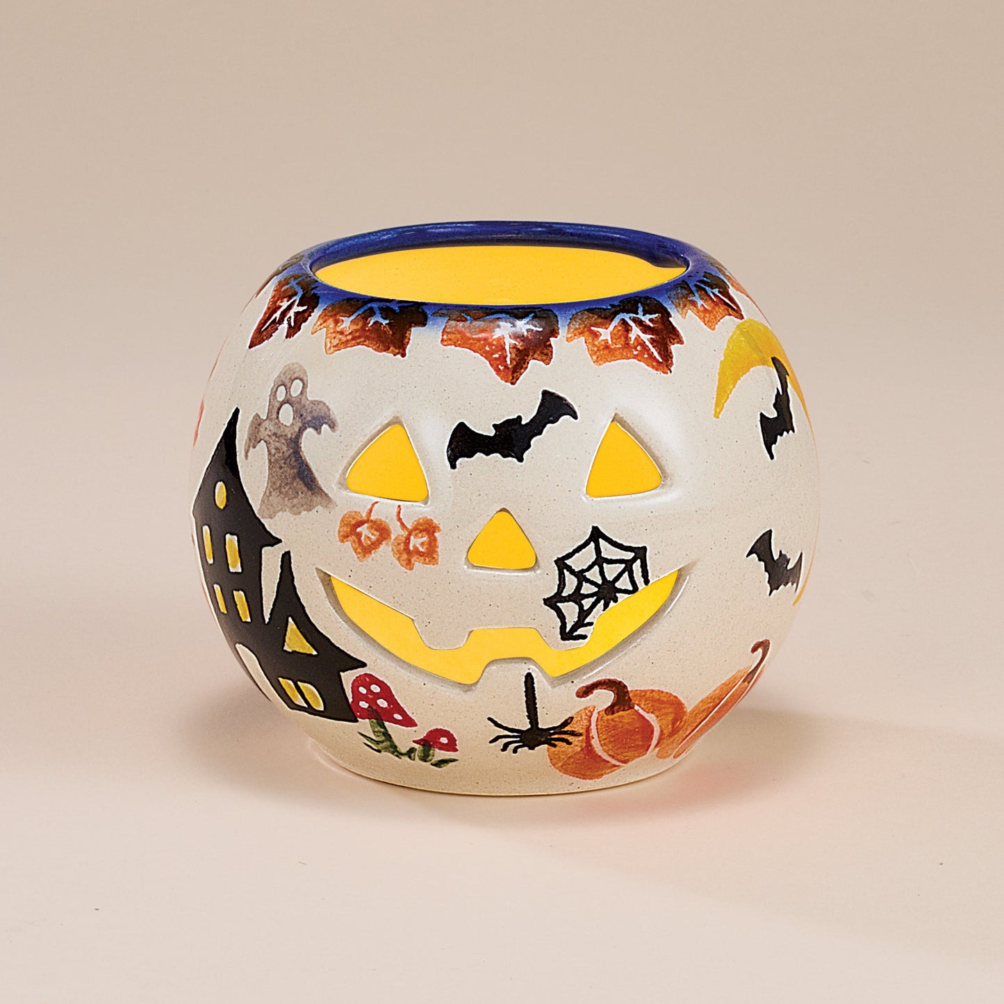 Polish Pottery Enchanting Pumpkins Jack O' Lantern Tealight Holder