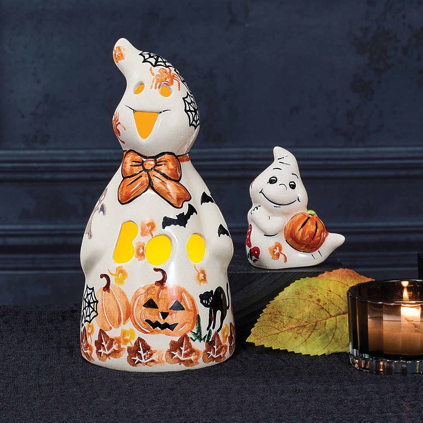 Polish Pottery Enchanting Pumpkins Boo Ghost Luminary