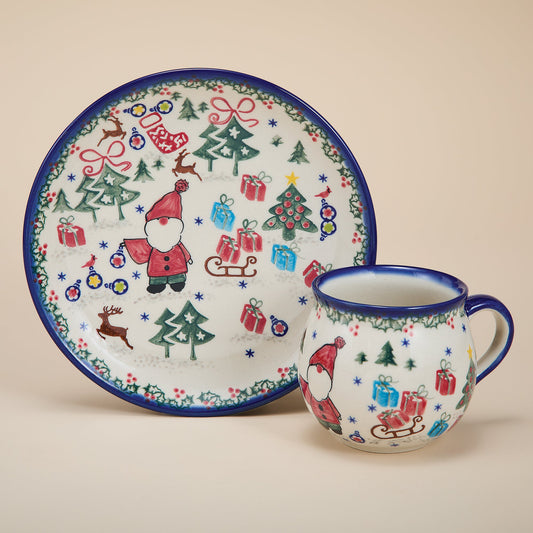 Polish Pottery Holly Jolly Mug & Plate Set (Preorder)