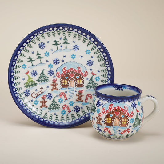 Polish Pottery Gingerbread Village Mug & Plate Set (Preorder)