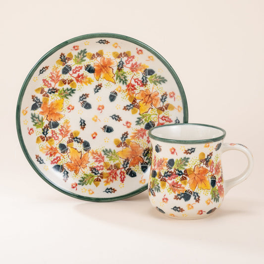 Polish Pottery Fancy Foliage Mug & Plate Set