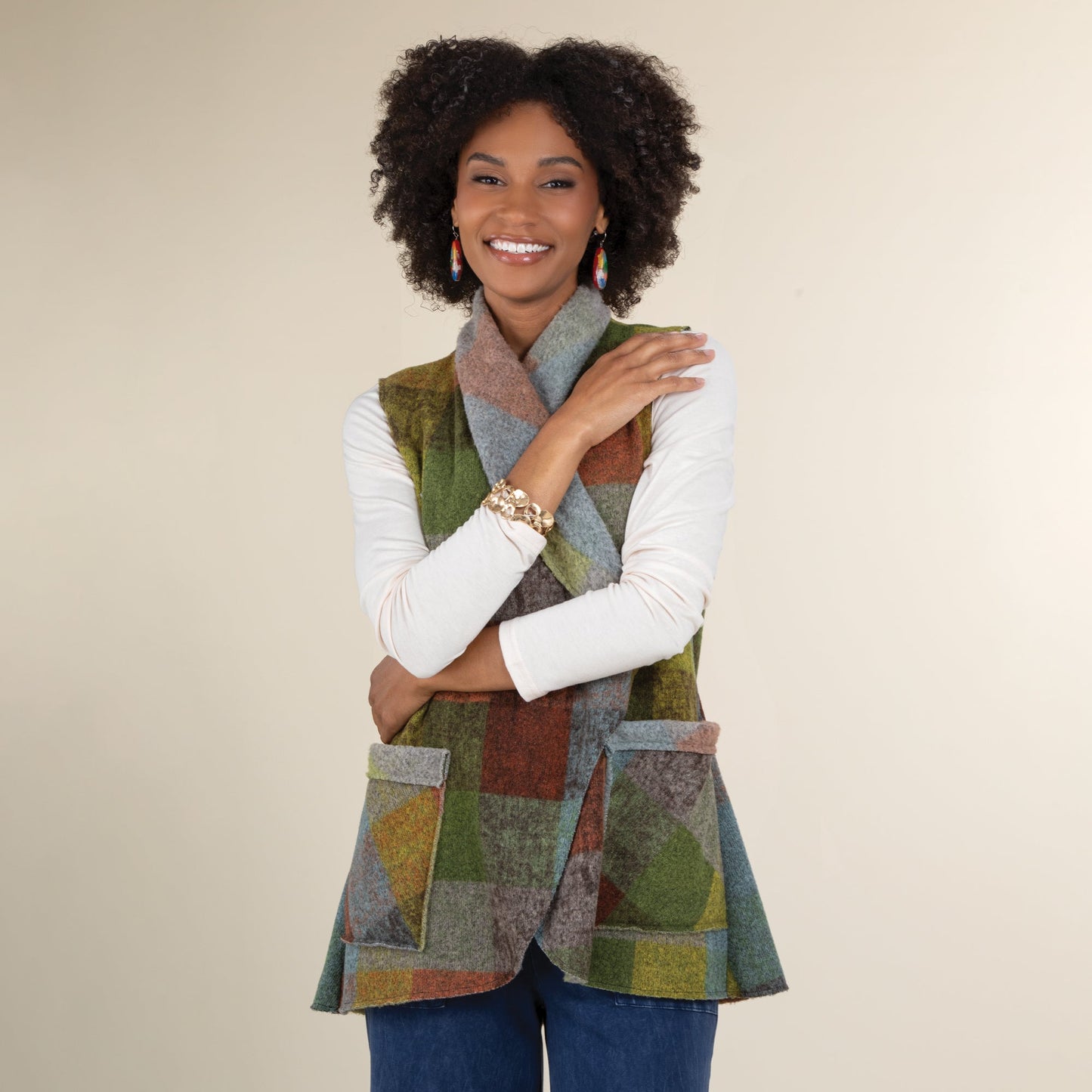 Cozy Plaid Fleece Open Front Vest