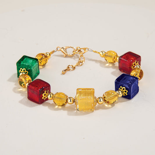 Murano Glass Colorful Concentric Cube Bracelet